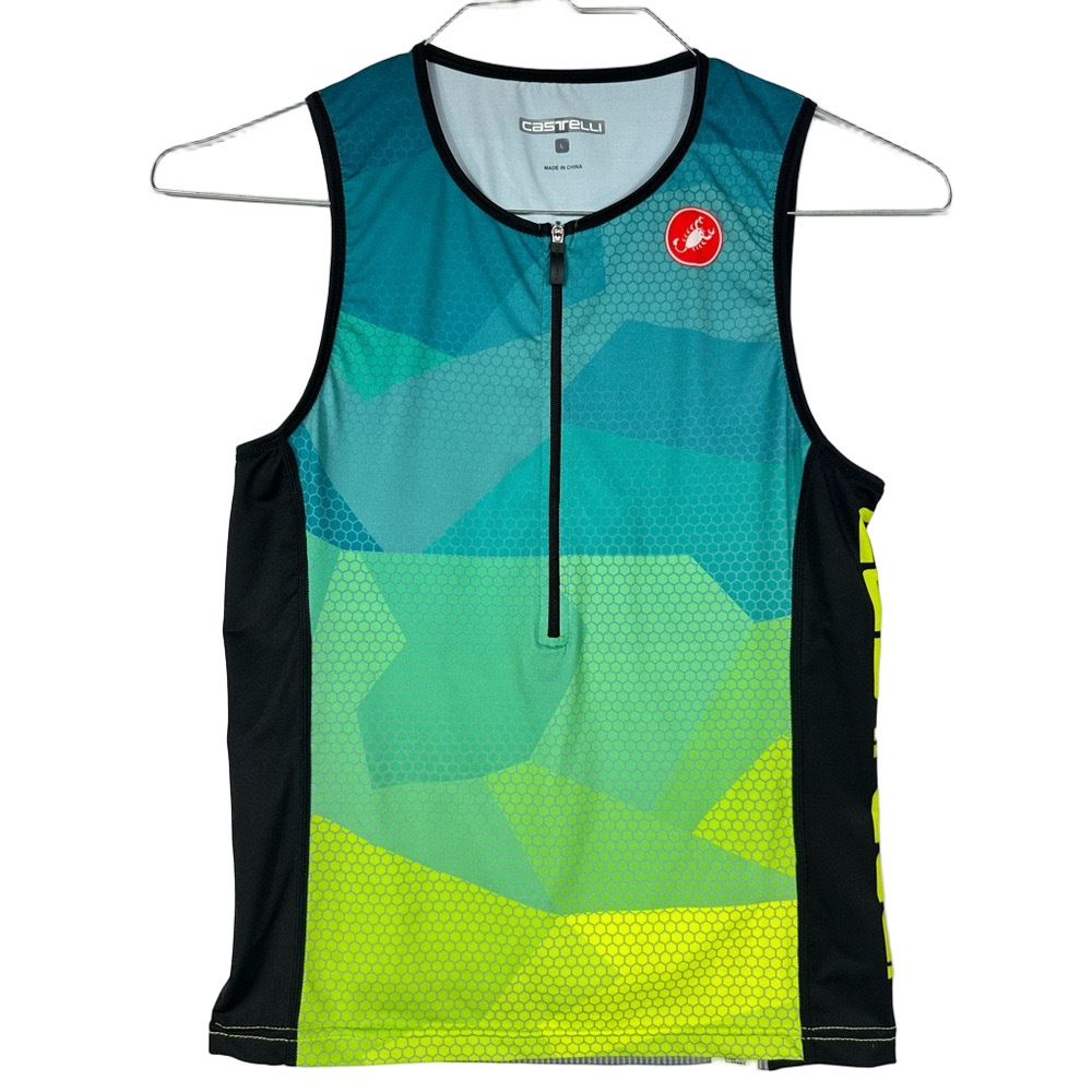 Castelli Women's Cycling Jersey Blue and Green 1/2 Zip Back Pockets Size Large